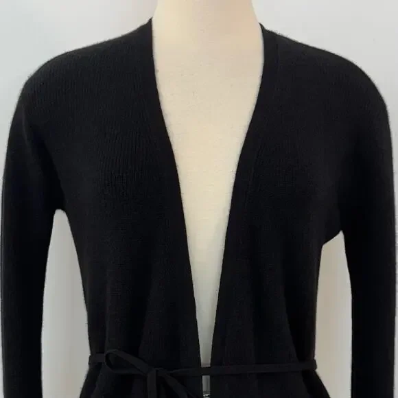 Theory Cashmere Tie Front Cardigan Feather Soft Black Tunic Sweater Size M - Picture 3 of 12